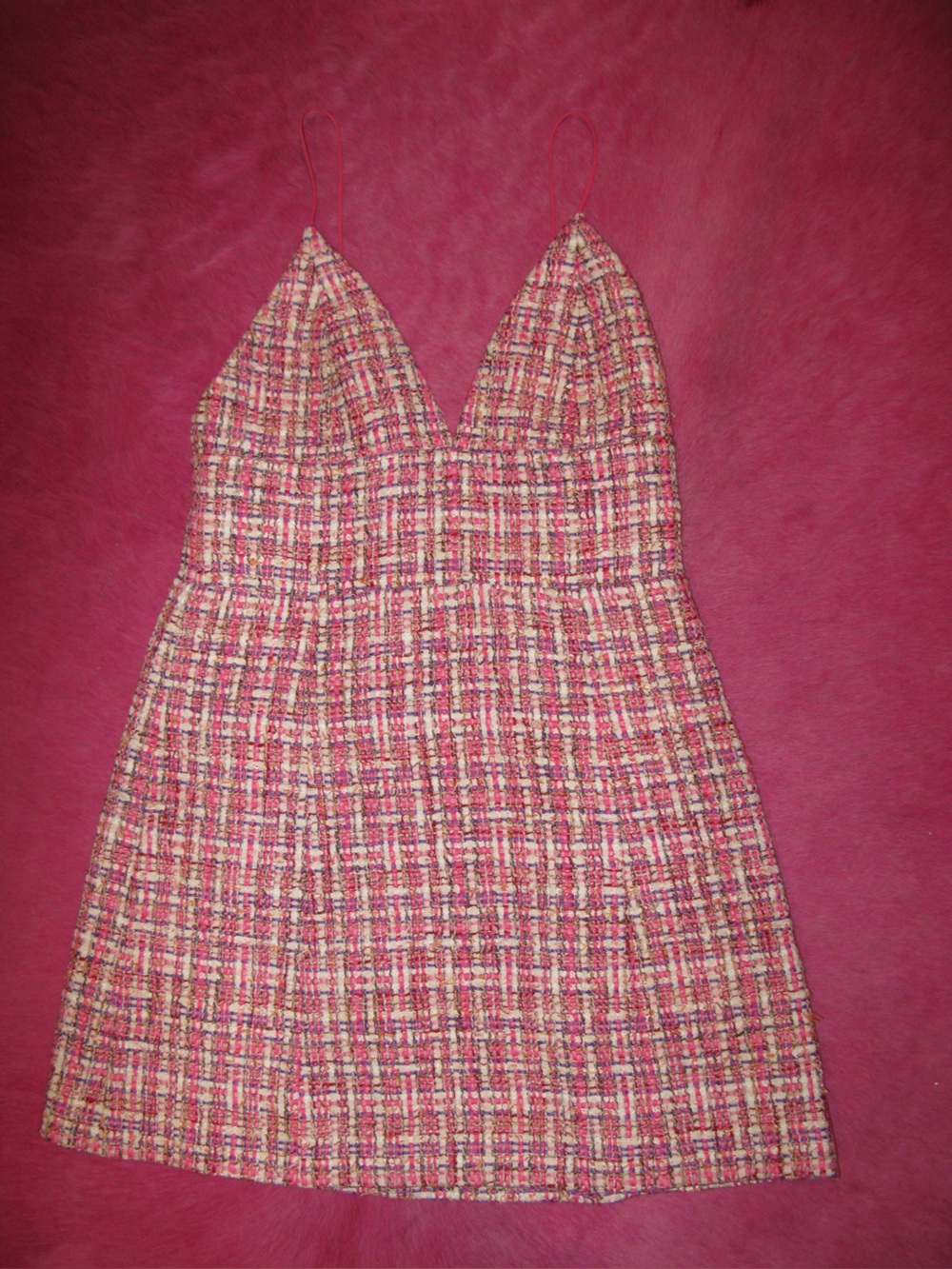 Alice + Olivia Pink Tweed Fit & Flare Mini Dress Size 8 Designer Luxury